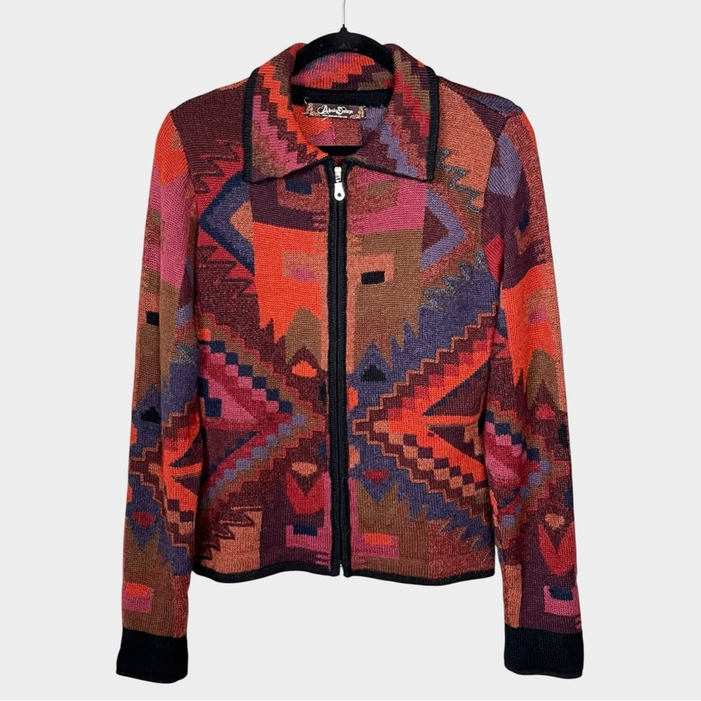 ALPAKA DESIGN Southwestern Geometric Zip Knit Jacket Size Small 100% Alpaca
